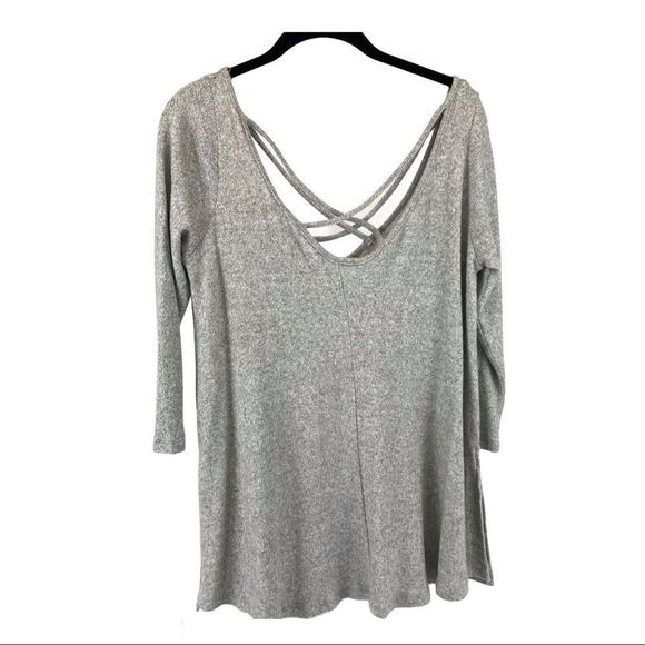 Poof soft grey knit criss-cross vneck top -  S - Picture 2 of 16